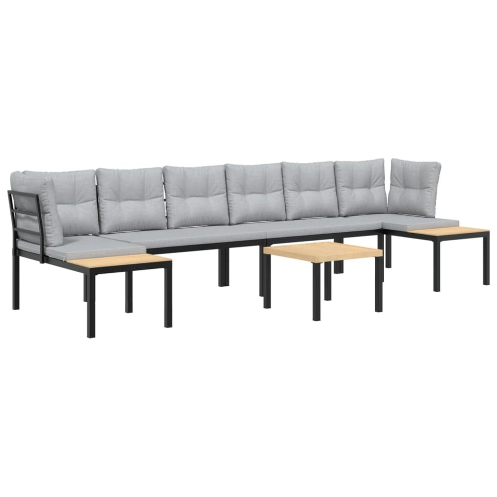Set Canapea De Grădină, 5 Piese, Cu Perne, Negru, Oțel Vopsit
