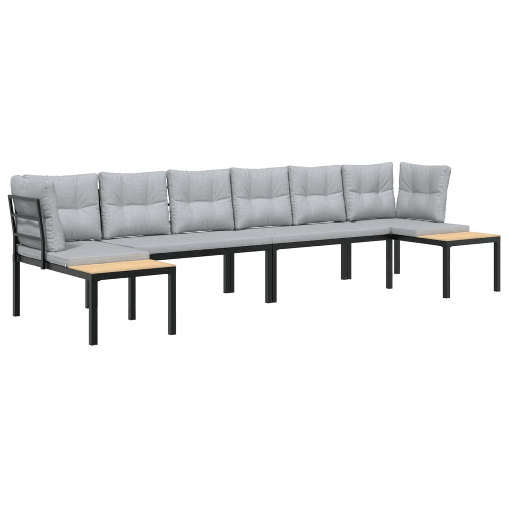 Set Canapea De Grădină, 4 Piese, Cu Perne, Negru, Oțel Vopsit