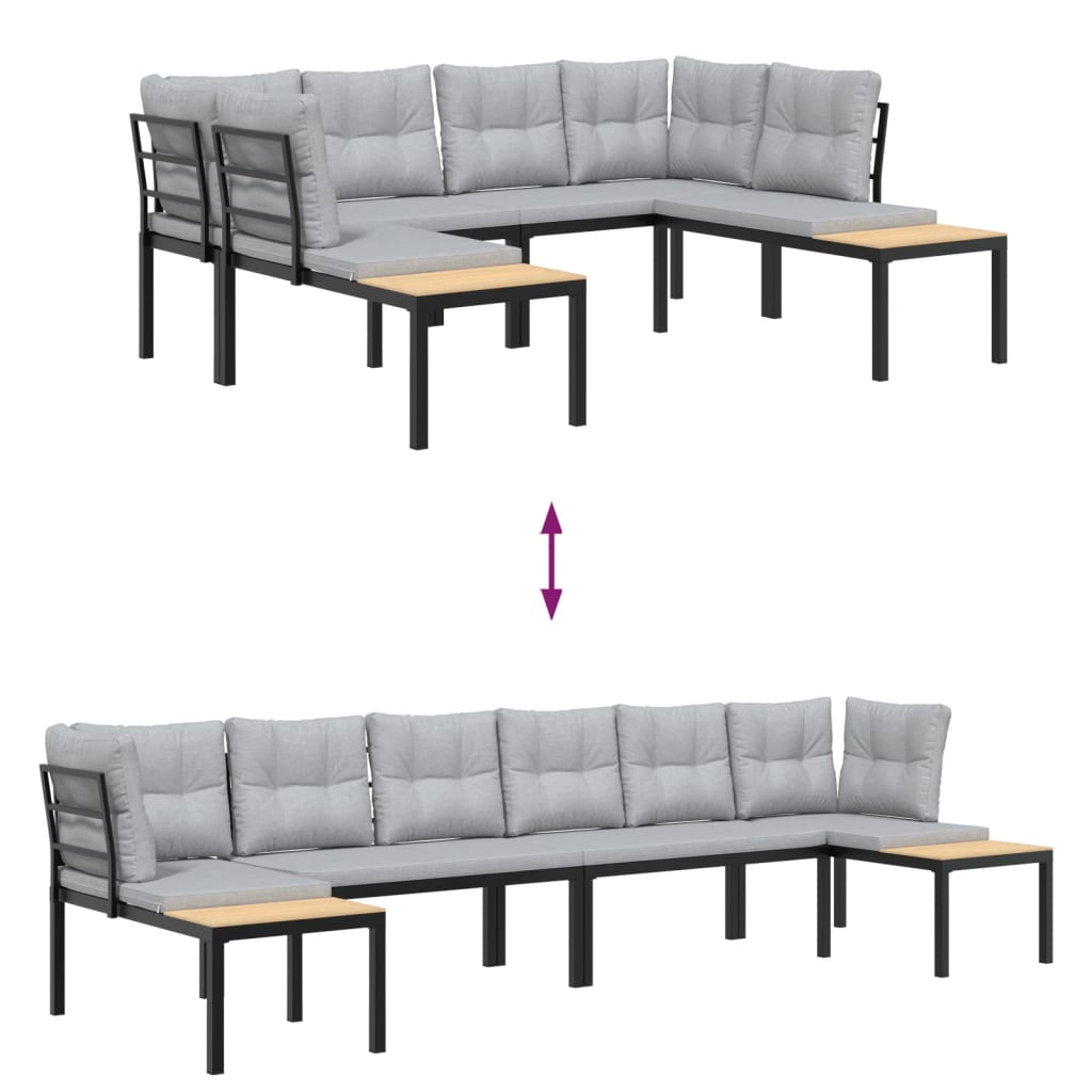 Set Canapea De Grădină, 4 Piese, Cu Perne, Negru, Oțel Vopsit