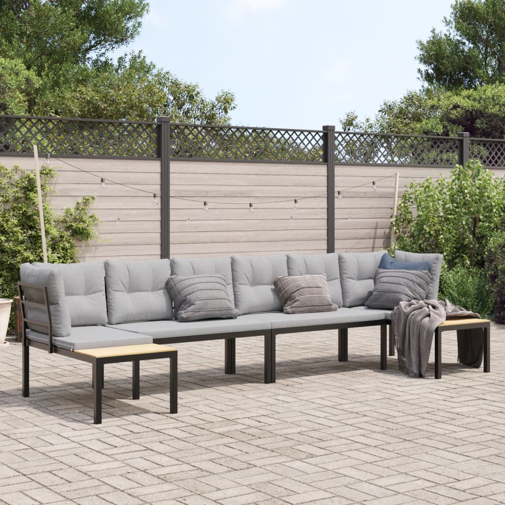Set Canapea De Grădină, 4 Piese, Cu Perne, Negru, Oțel Vopsit