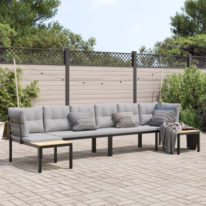 Set Canapea De Grădină, 4 Piese, Cu Perne, Negru, Oțel Vopsit