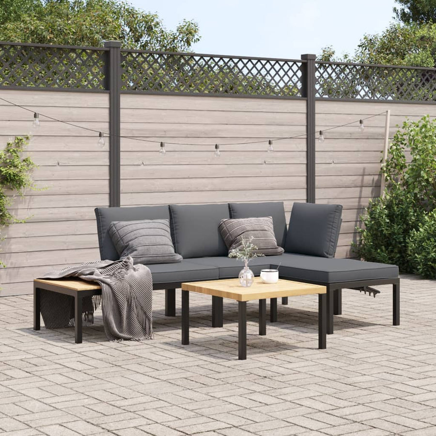 Set Mobilier De Grădină Cu Perne, 4 Piese, Negru, Aluminiu