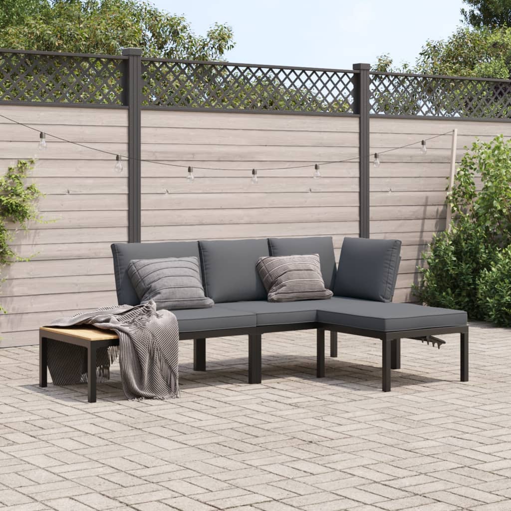Set Mobilier De Grădină Cu Perne, 4 Piese, Negru, Aluminiu
