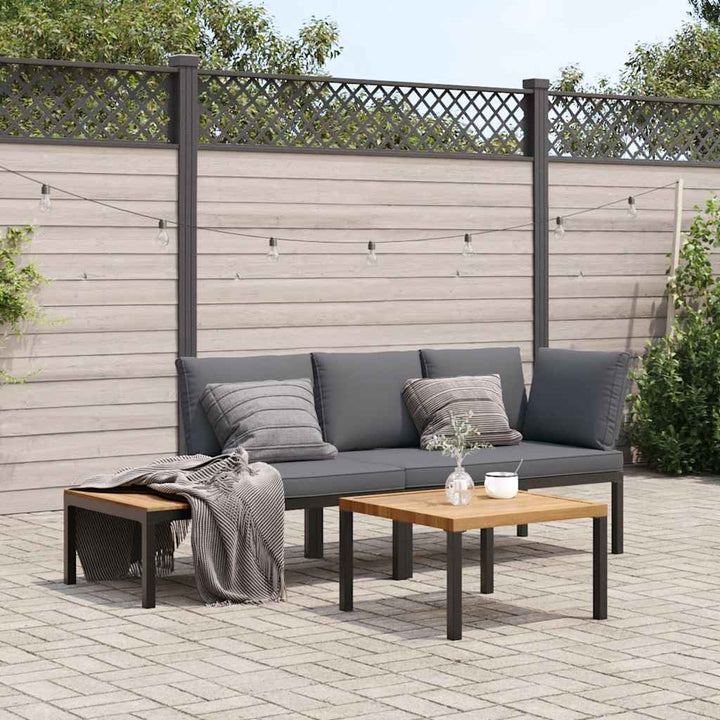 Set Canapea De Grădină, 2 Piese, Cu Perne, Negru, Aluminiu