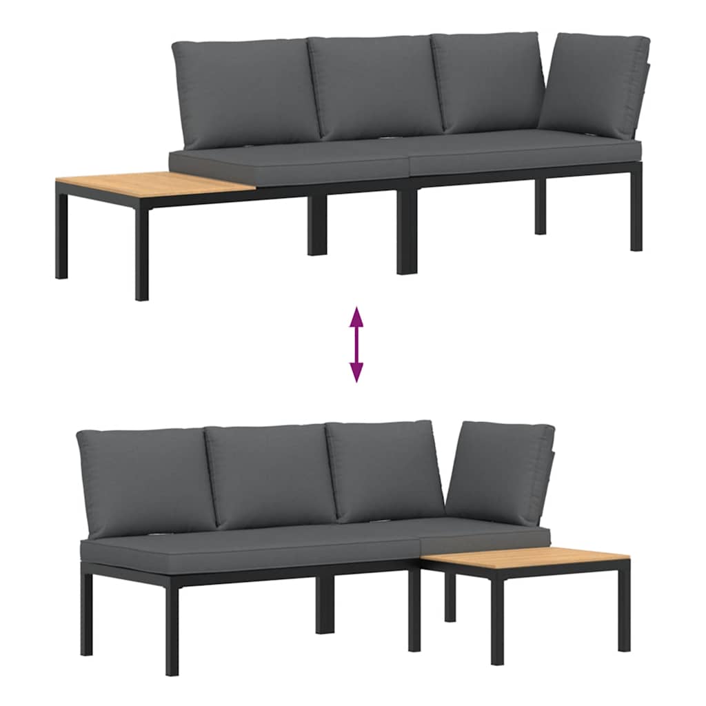 Set Canapea De Grădină, 2 Piese, Cu Perne, Negru, Aluminiu