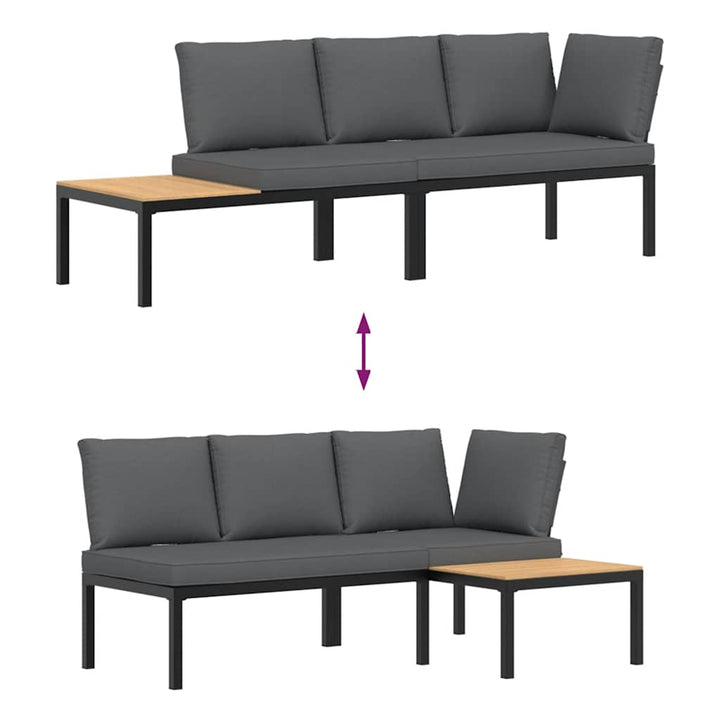 Set Canapea De Grădină, 2 Piese, Cu Perne, Negru, Aluminiu