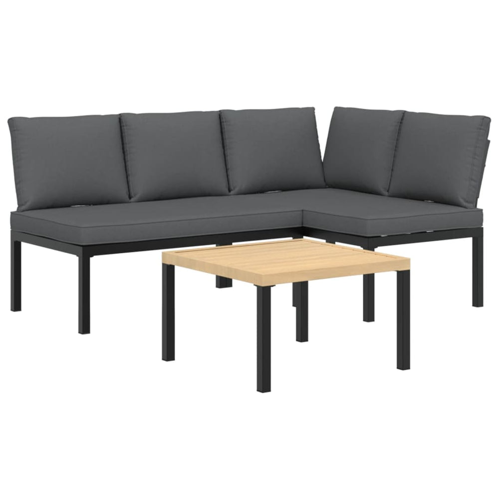 Set Canapea De Grădină, 3 Piese, Cu Perne, Negru, Aluminiu