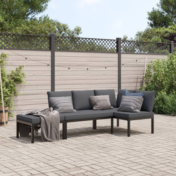 Set Mobilier De Grădină Cu Perne, 4 Piese, Negru, Aluminiu