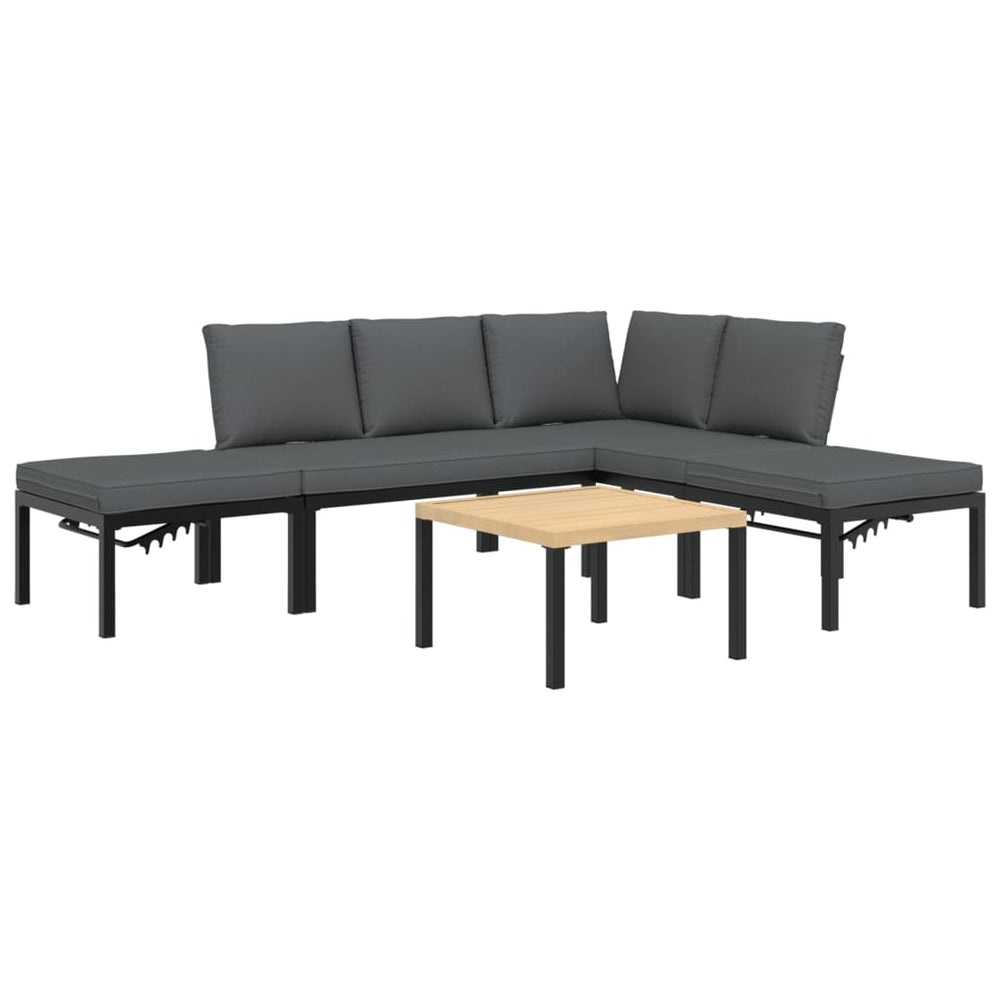 Set Canapea De Grădină, 5 Piese, Cu Perne, Negru, Aluminiu