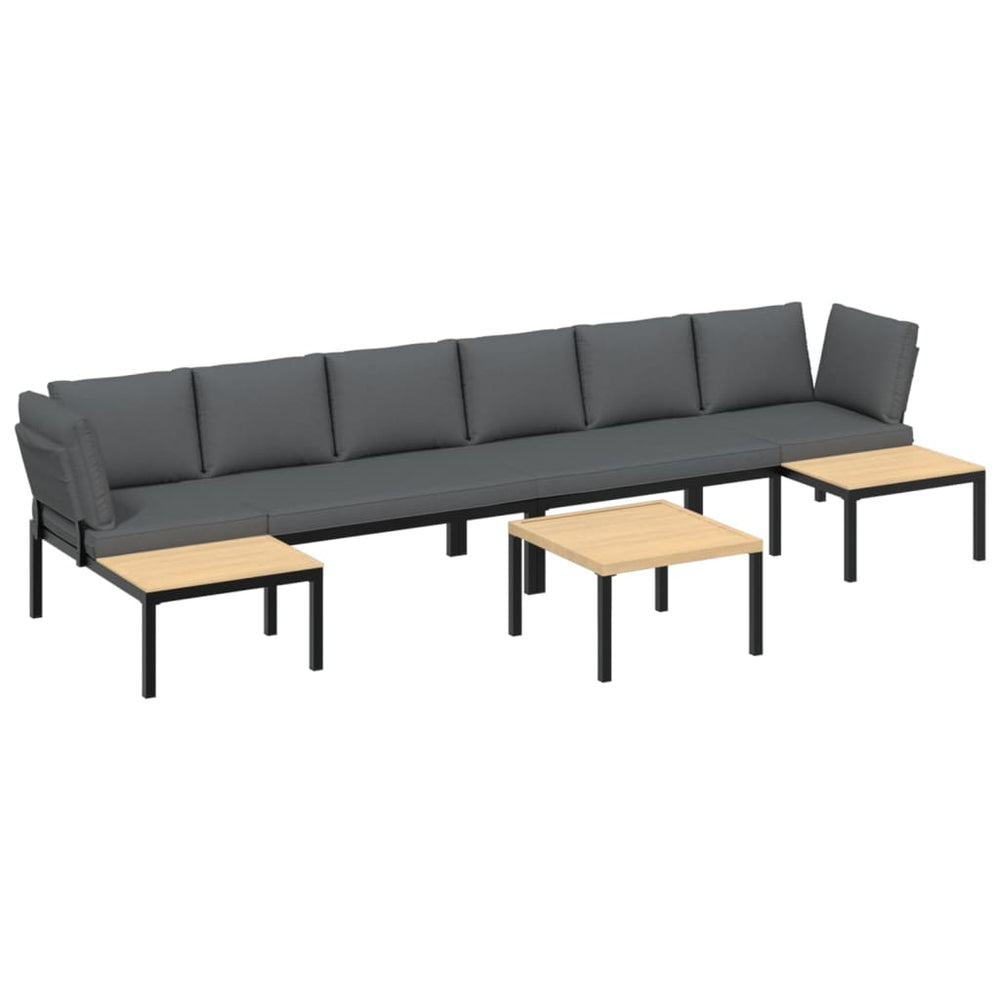 Set Canapea De Grădină, 5 Piese, Cu Perne, Negru, Aluminiu