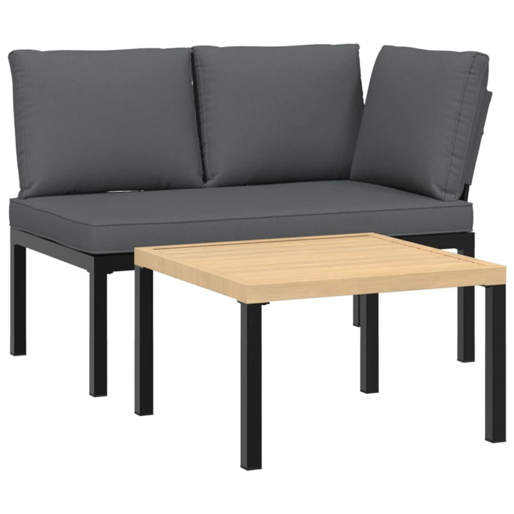 Set Canapea De Grădină, 2 Piese, Cu Perne, Negru, Aluminiu