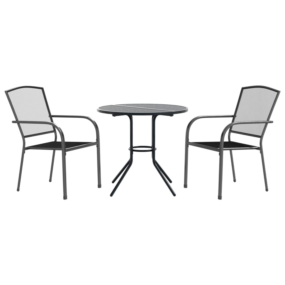 Set Scaune De Grădină Stivuibile, 3 Buc., Antracit, Oțel Vopsit