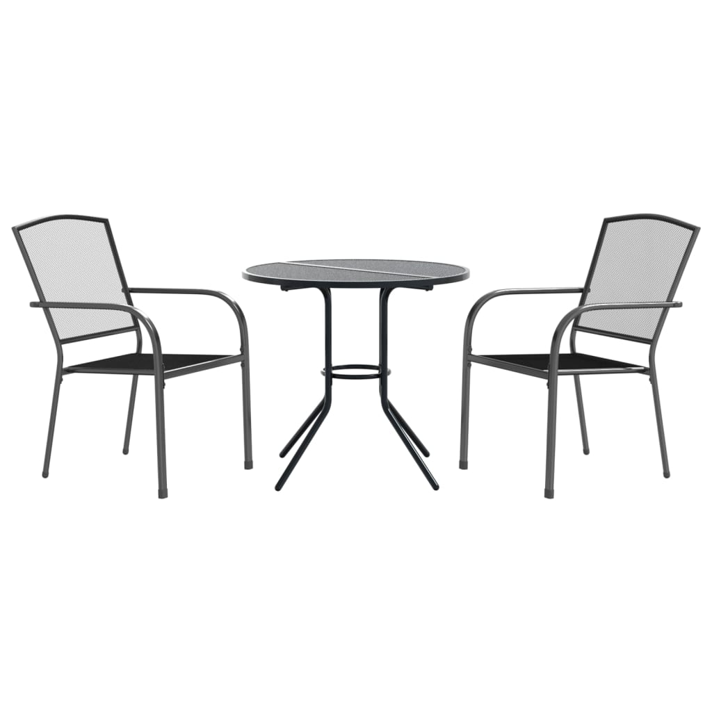 Set Scaune De Grădină Stivuibile, 3 Buc., Antracit, Oțel Vopsit