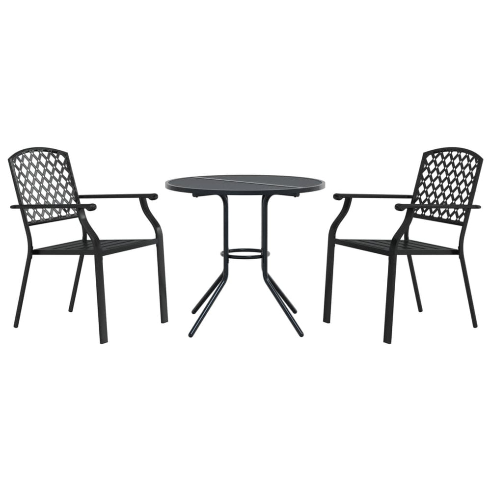 Set Scaune De Grădină Stivuibile, 3 Buc., Antracit, Oțel Vopsit