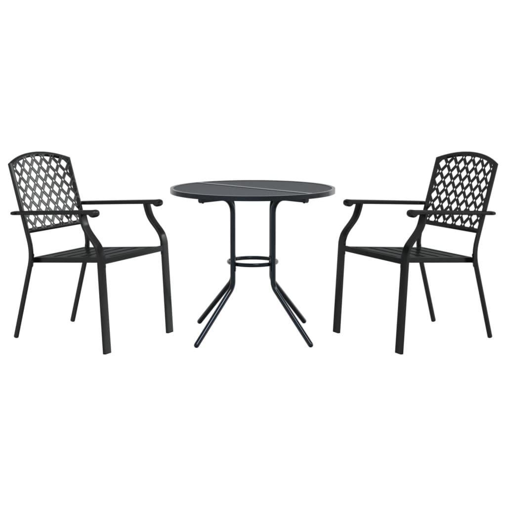 Set Scaune De Grădină Stivuibile, 3 Buc., Antracit, Oțel Vopsit