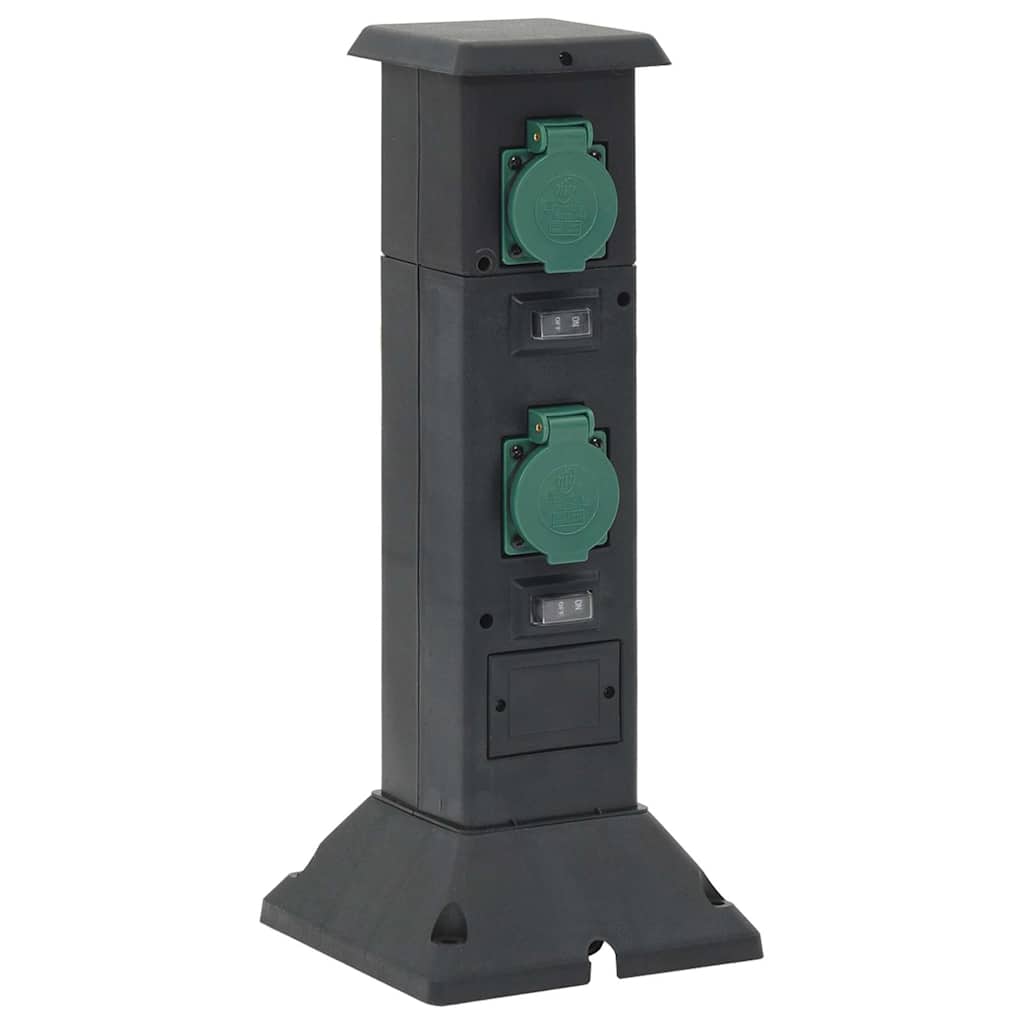 Coloană Priză De Exterior Cu 4 Căi, Negru/Verde, 16X16X39,5 Cm