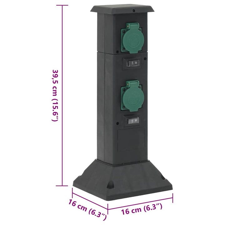 Coloană Priză De Exterior Cu 4 Căi, Negru/Verde, 16X16X39,5 Cm