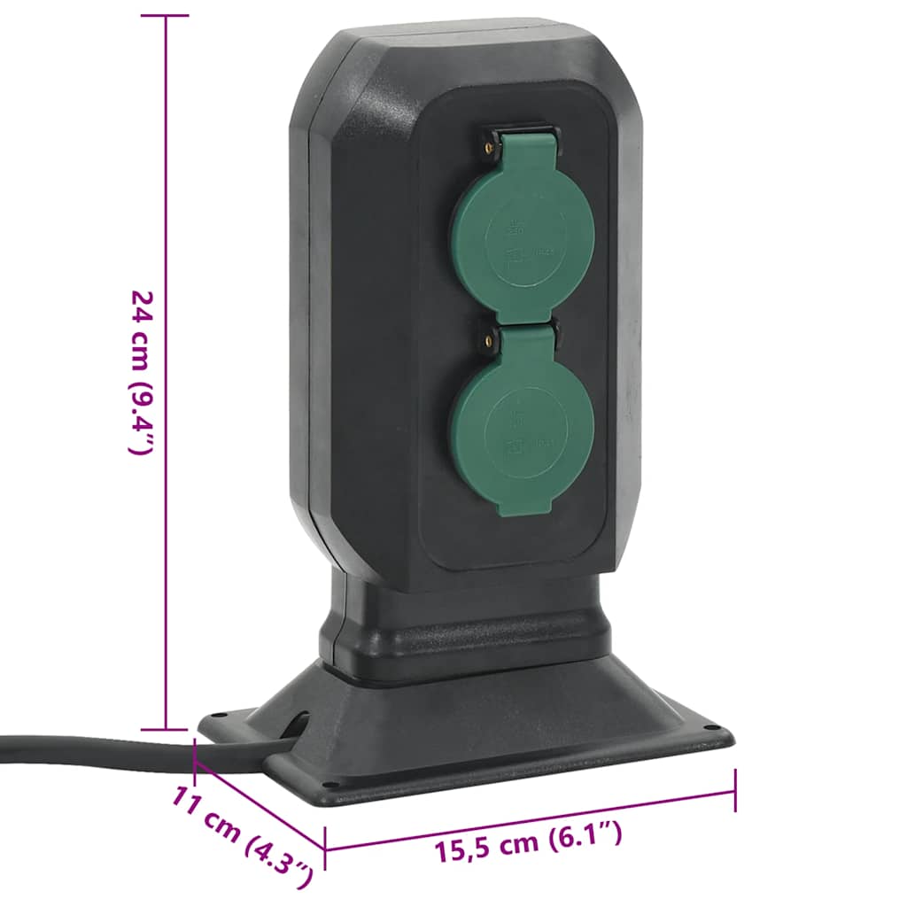 Priză De Exterior Cu Țăruș Și 2 Căi, Negru/Verde, 15,5X11X24 Cm