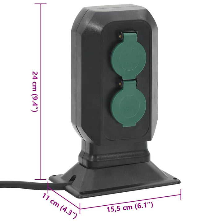 Priză De Exterior Cu Țăruș Și 2 Căi, Negru/Verde, 15,5X11X24 Cm