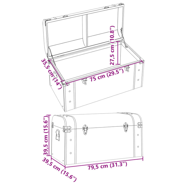 Cufăr De Comori Cu Zăvoare Maro Închis 79,5X39,5X39,5 Cm Placaj