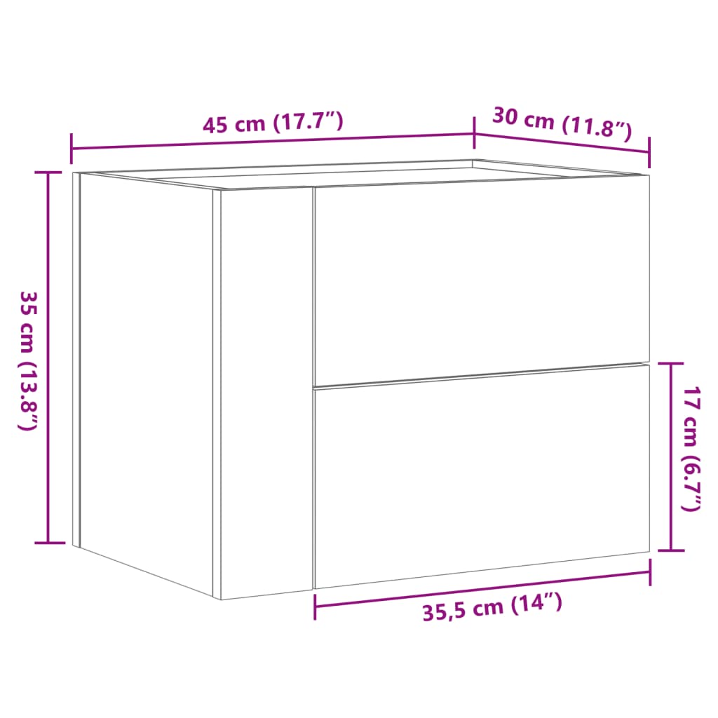 Noptiere De Perete, 2 Buc., , 45X30X35 Cm