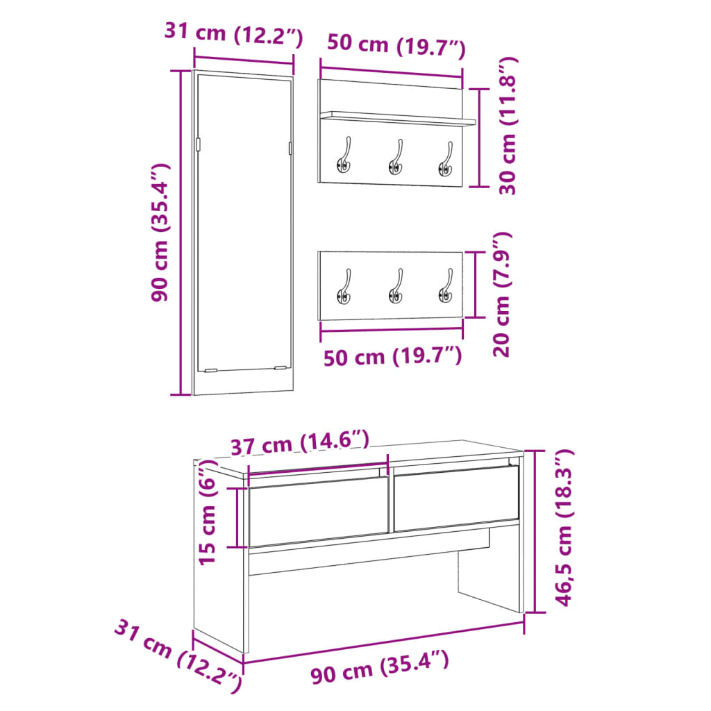 Set Mobilier Pentru Hol, 4 Piese, , Lemn Prelucrat