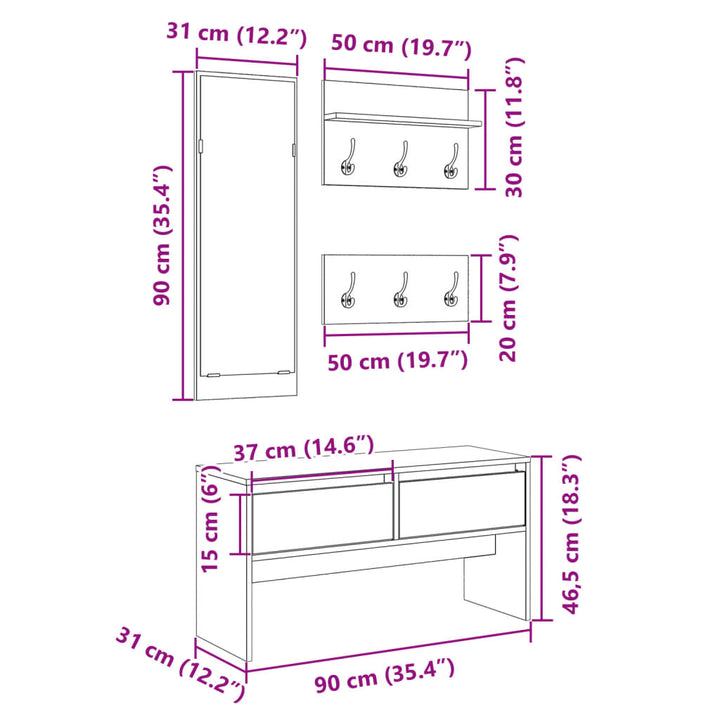 Set Mobilier Pentru Hol, 4 Piese, , Lemn Prelucrat