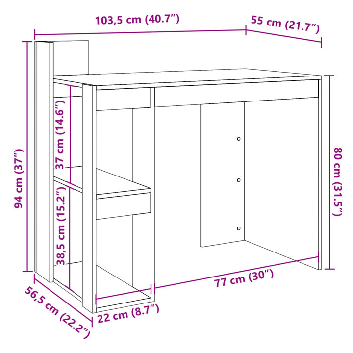 Birou, Stejar Fumuriu, 103,5X56,5X94 Cm, Lemn Prelucrat