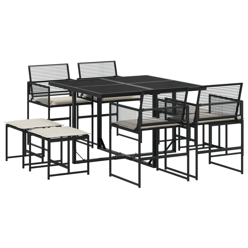 Set Mobilier De Grădină Cu Perne, 9 Piese, Negru, Poliratan