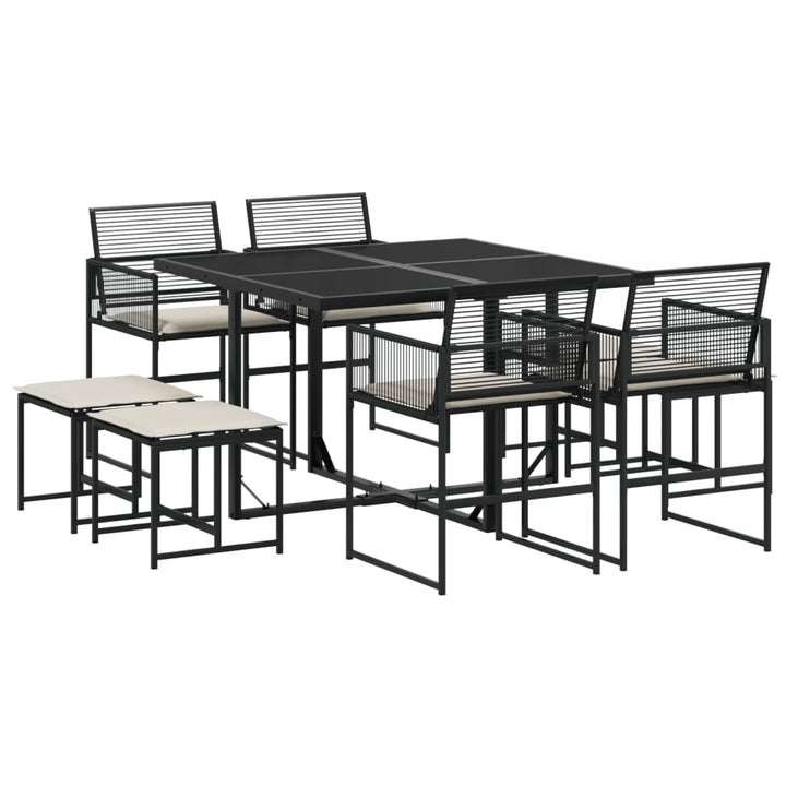 Set Mobilier De Grădină Cu Perne, 9 Piese, Negru, Poliratan