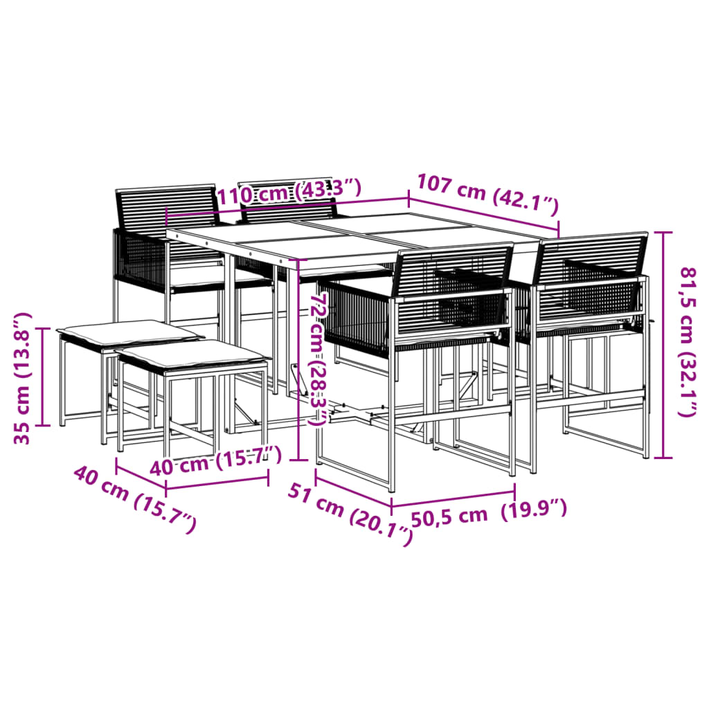 Set Mobilier De Grădină Cu Perne, 9 Piese, Negru, Poliratan