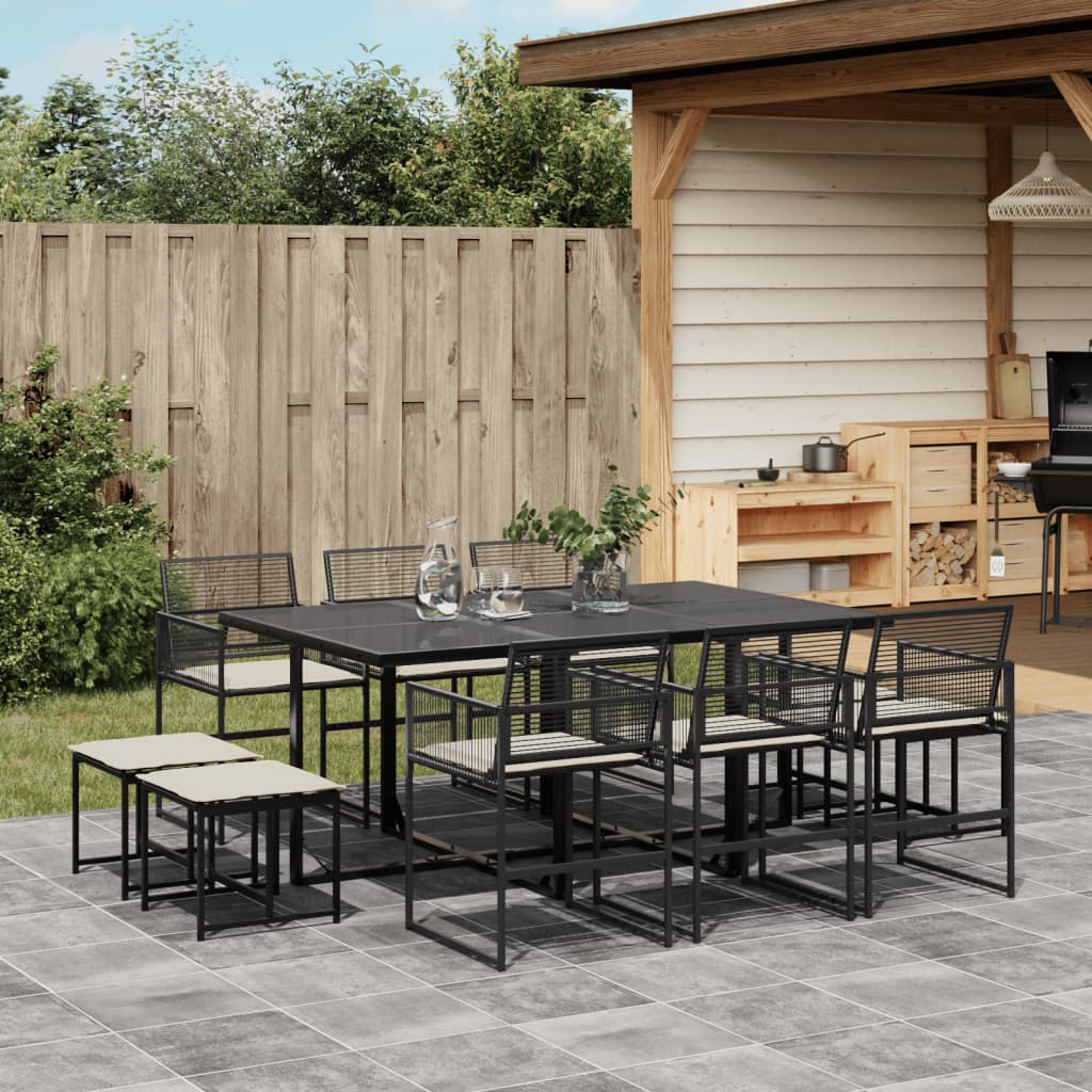 Set Mobilier De Grădină Cu Perne, 9 Piese, Negru, Poliratan