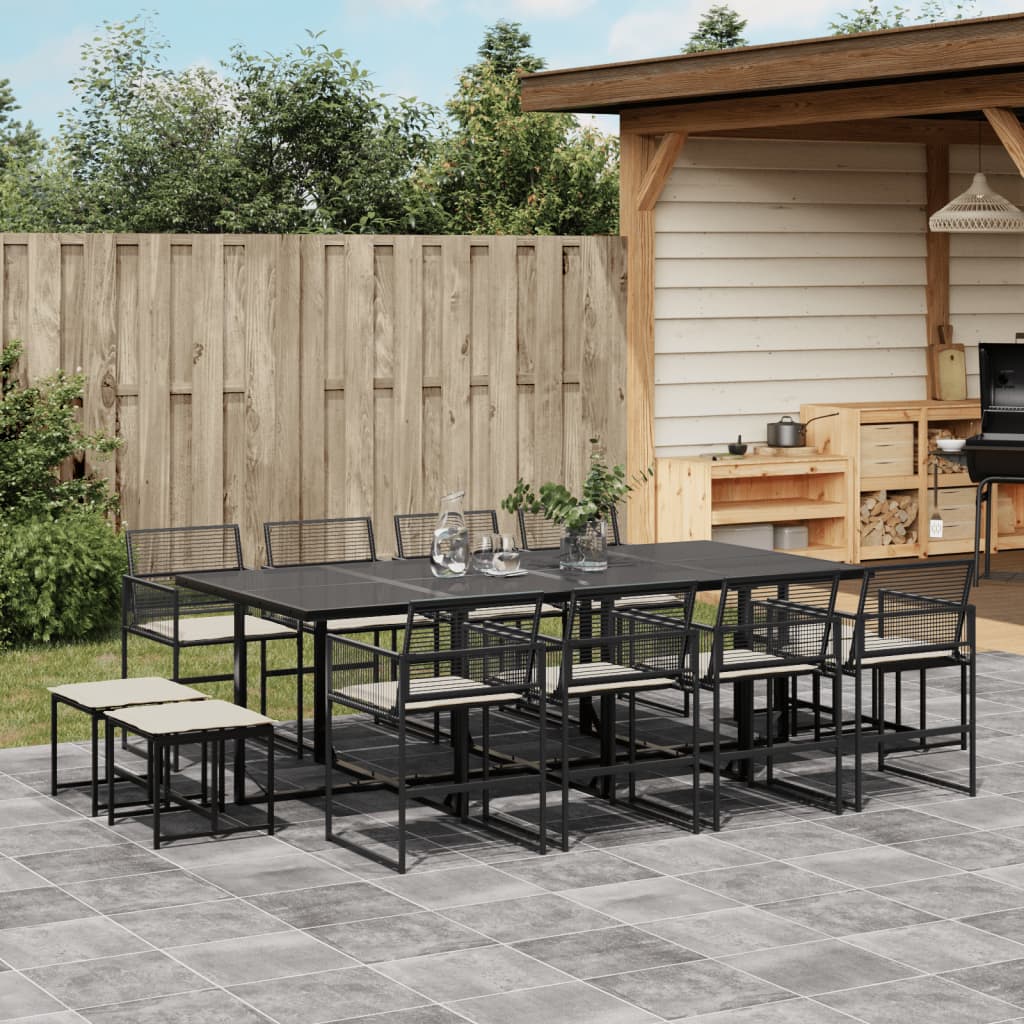 Set Mobilier De Grădină Cu Perne, 9 Piese, Negru, Poliratan
