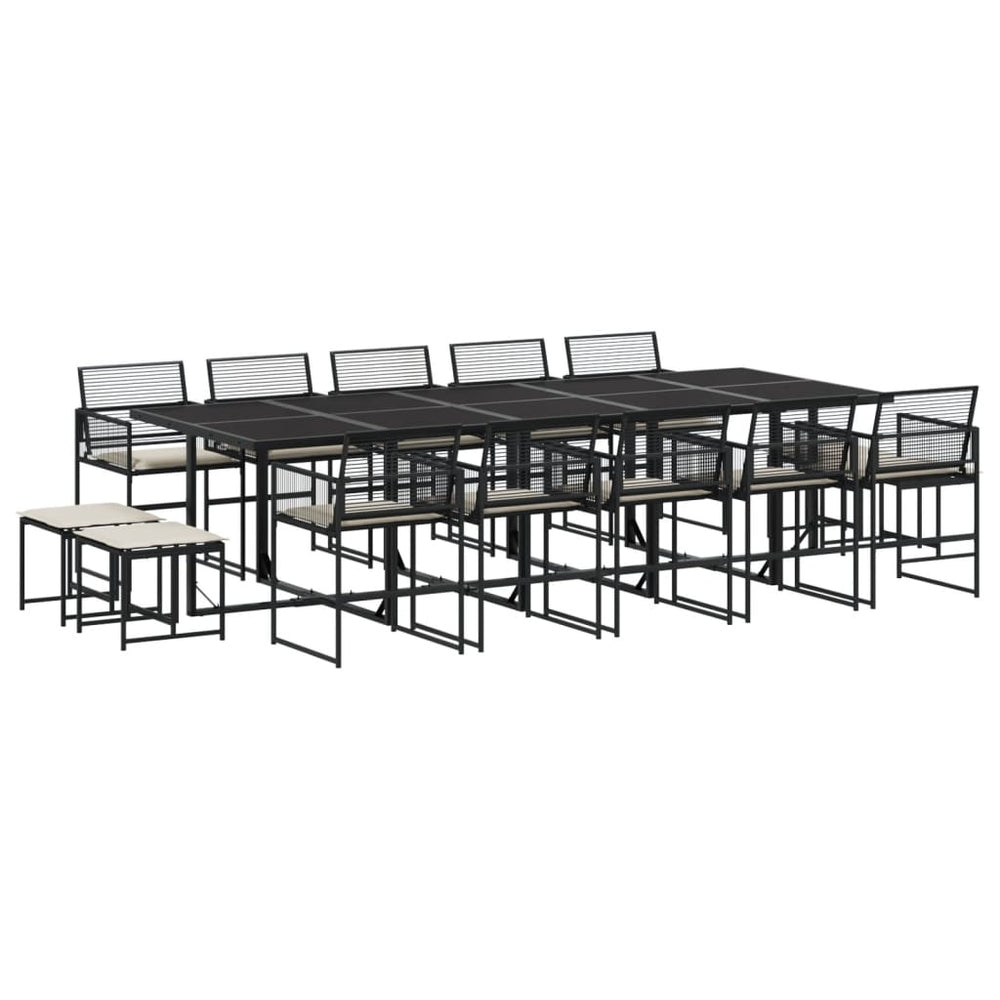 Set Mobilier De Grădină Cu Perne, 15 Piese, Negru, Poliratan