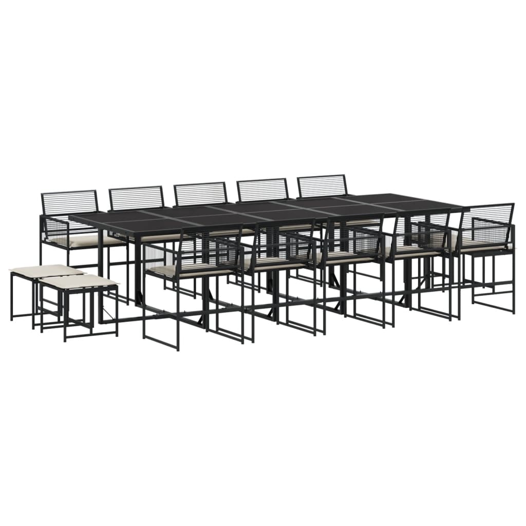 Set Mobilier De Grădină Cu Perne, 15 Piese, Negru, Poliratan