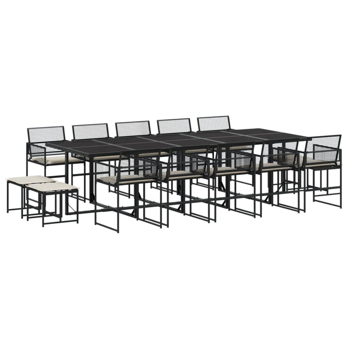 Set Mobilier De Grădină Cu Perne, 15 Piese, Negru, Poliratan