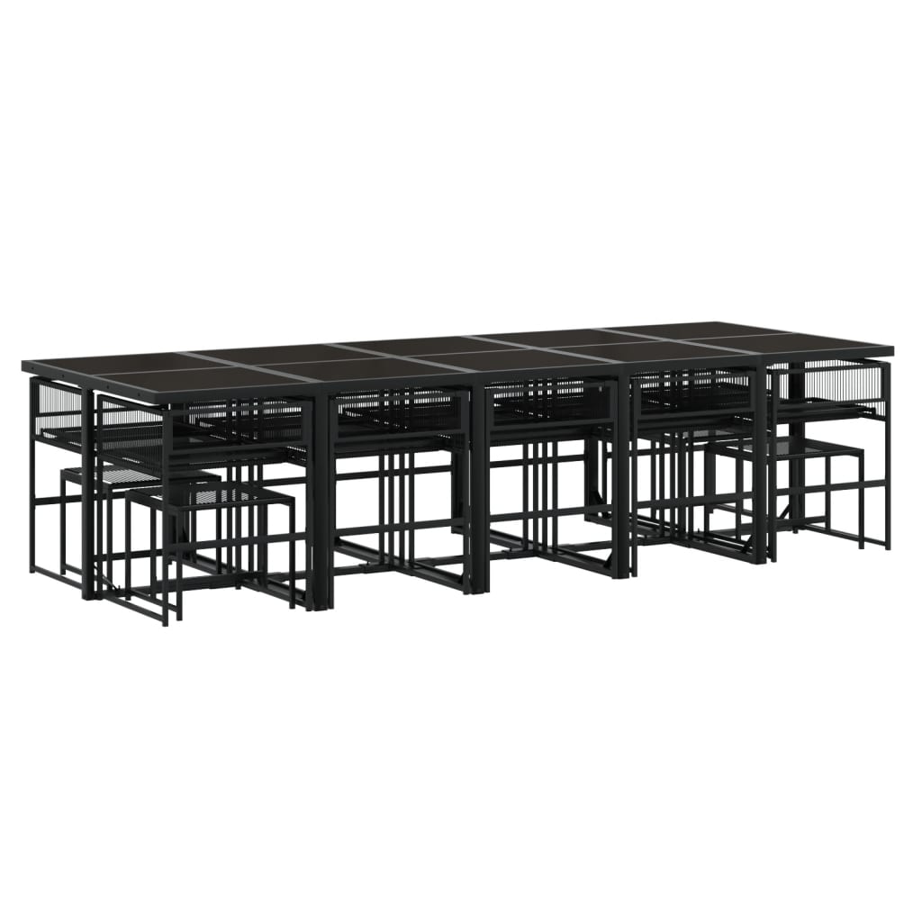 Set Mobilier De Grădină Cu Perne, 15 Piese, Negru, Poliratan