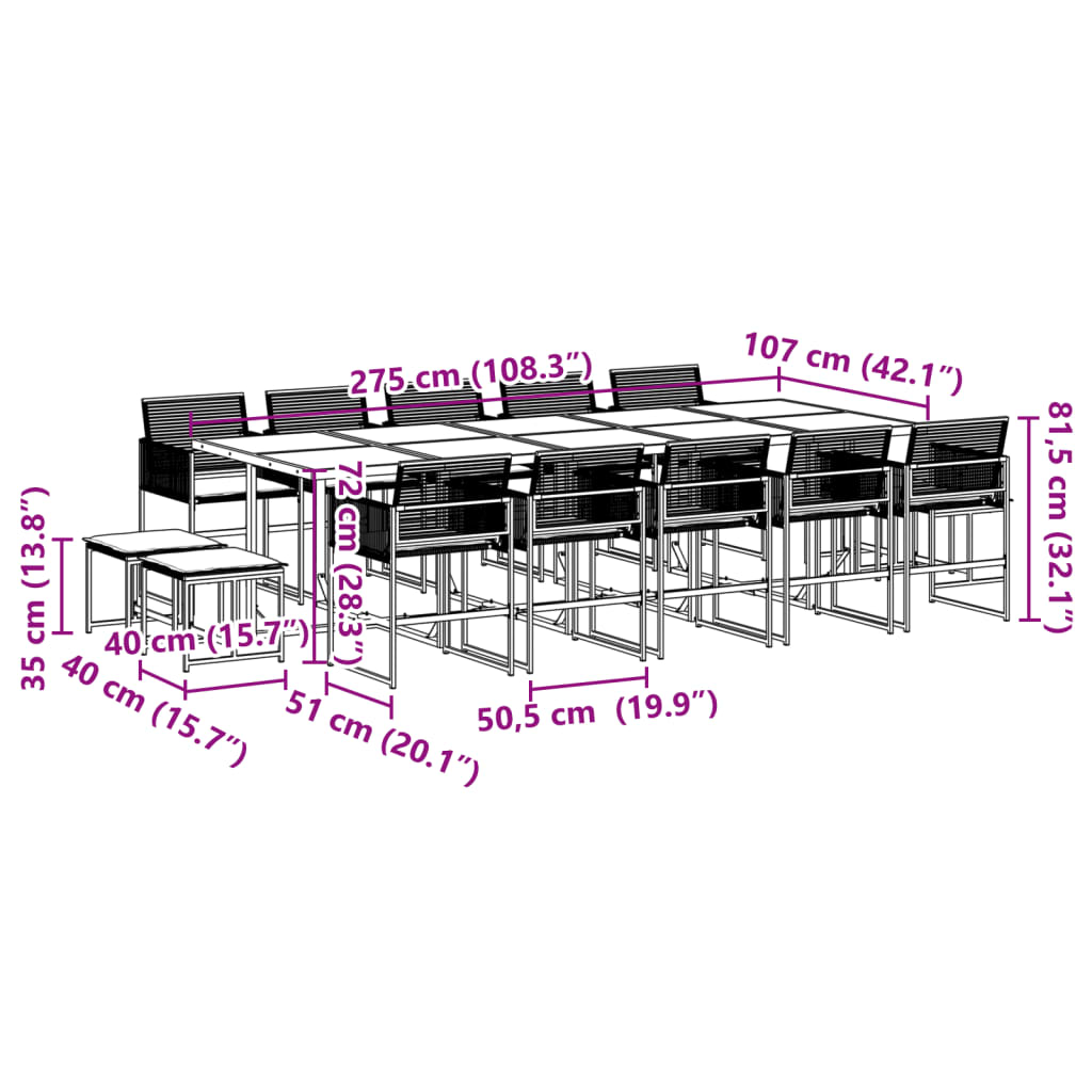 Set Mobilier De Grădină Cu Perne, 15 Piese, Negru, Poliratan