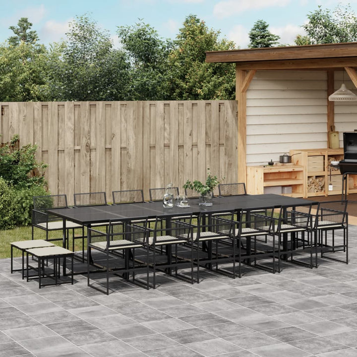 Set Mobilier De Grădină Cu Perne, 15 Piese, Negru, Poliratan