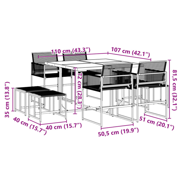Set Mobilier De Grădină, 9 Piese, Poliratan