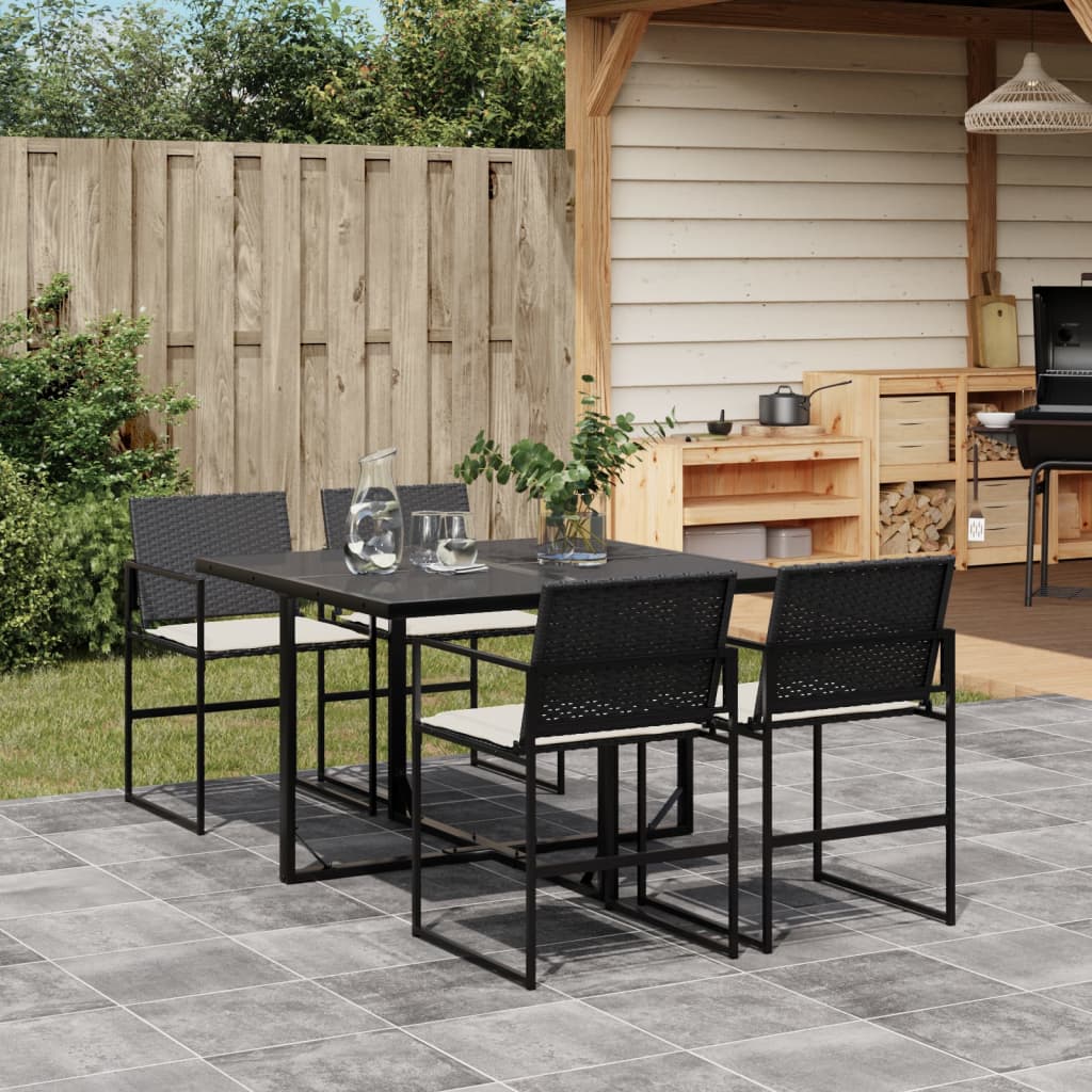 Set Mobilier De Grădină Cu Perne, 7 Piese, Negru, Poliratan