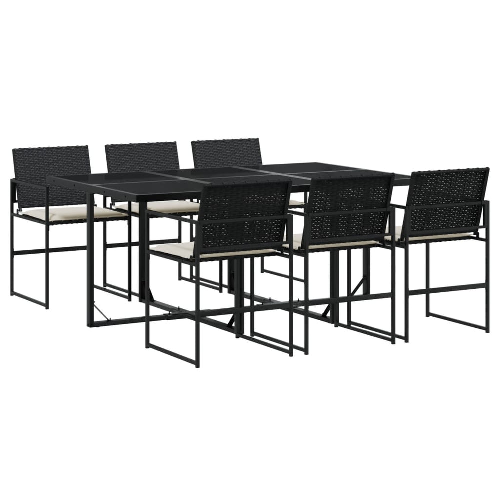 Set Mobilier De Grădină Cu Perne, 7 Piese, Negru, Poliratan