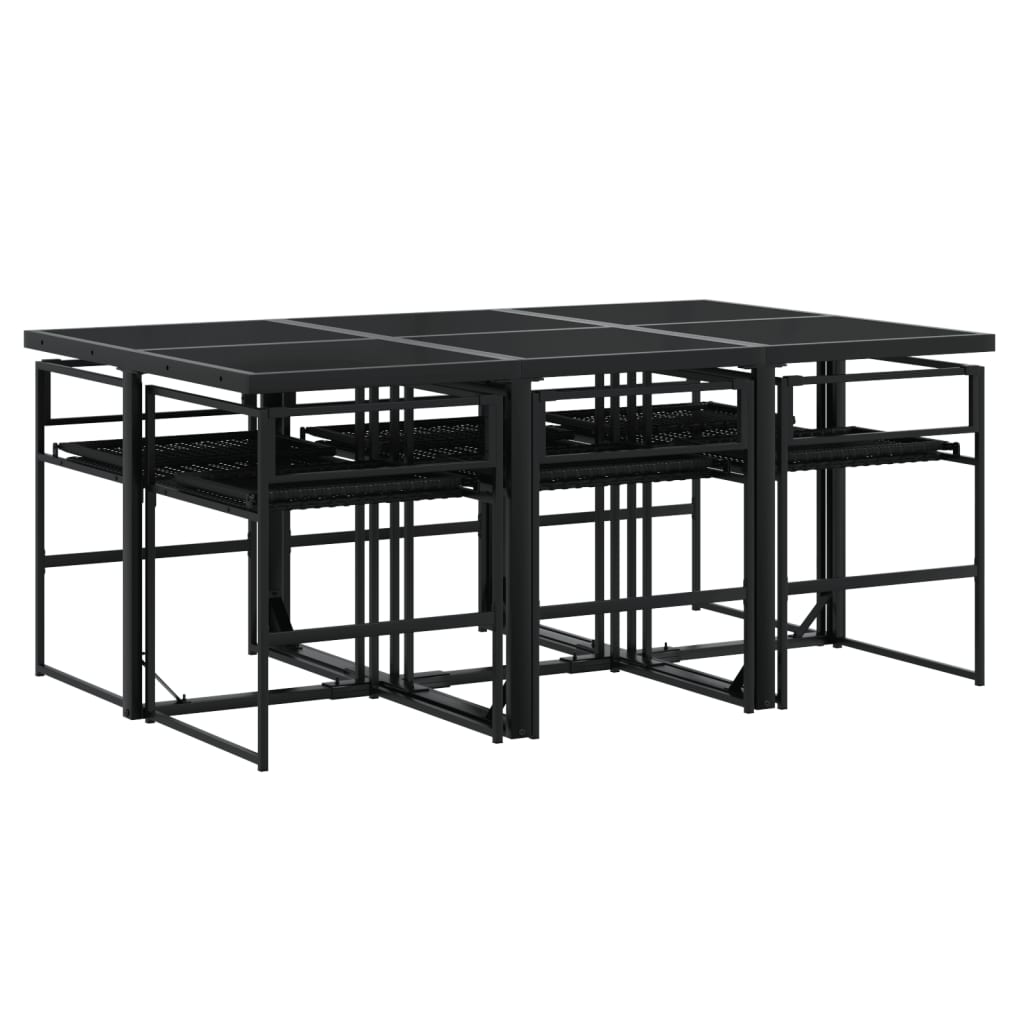 Set Mobilier De Grădină Cu Perne, 7 Piese, Negru, Poliratan