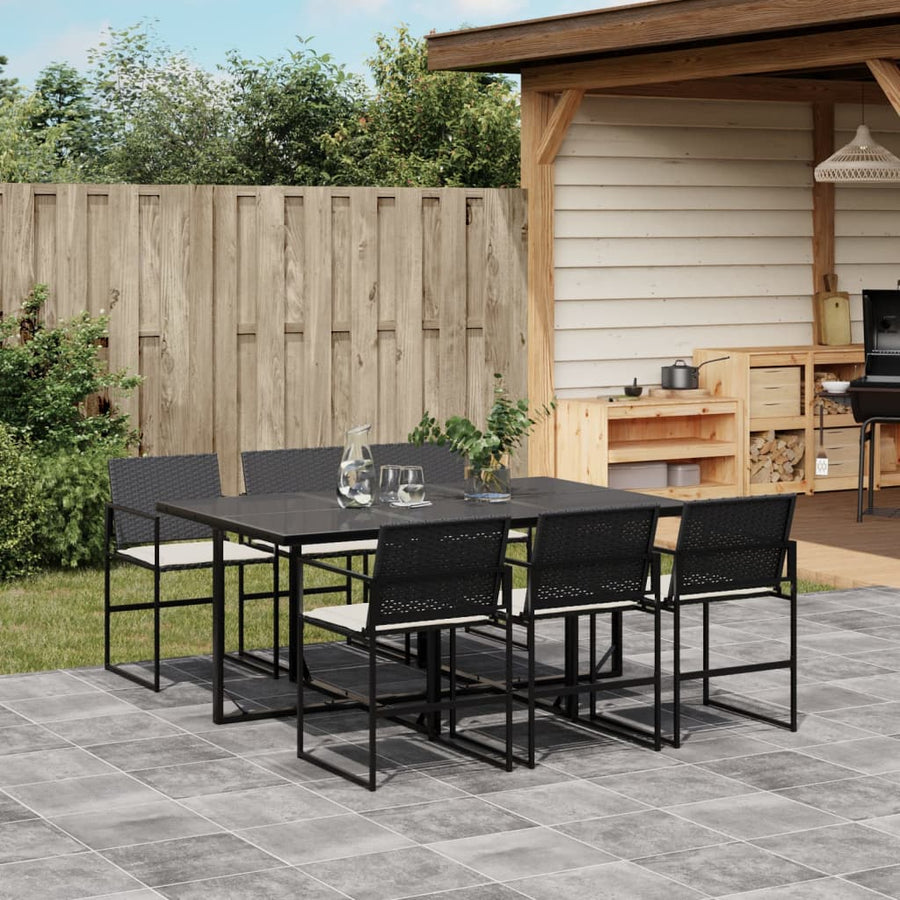 Set Mobilier De Grădină Cu Perne, 7 Piese, Negru, Poliratan