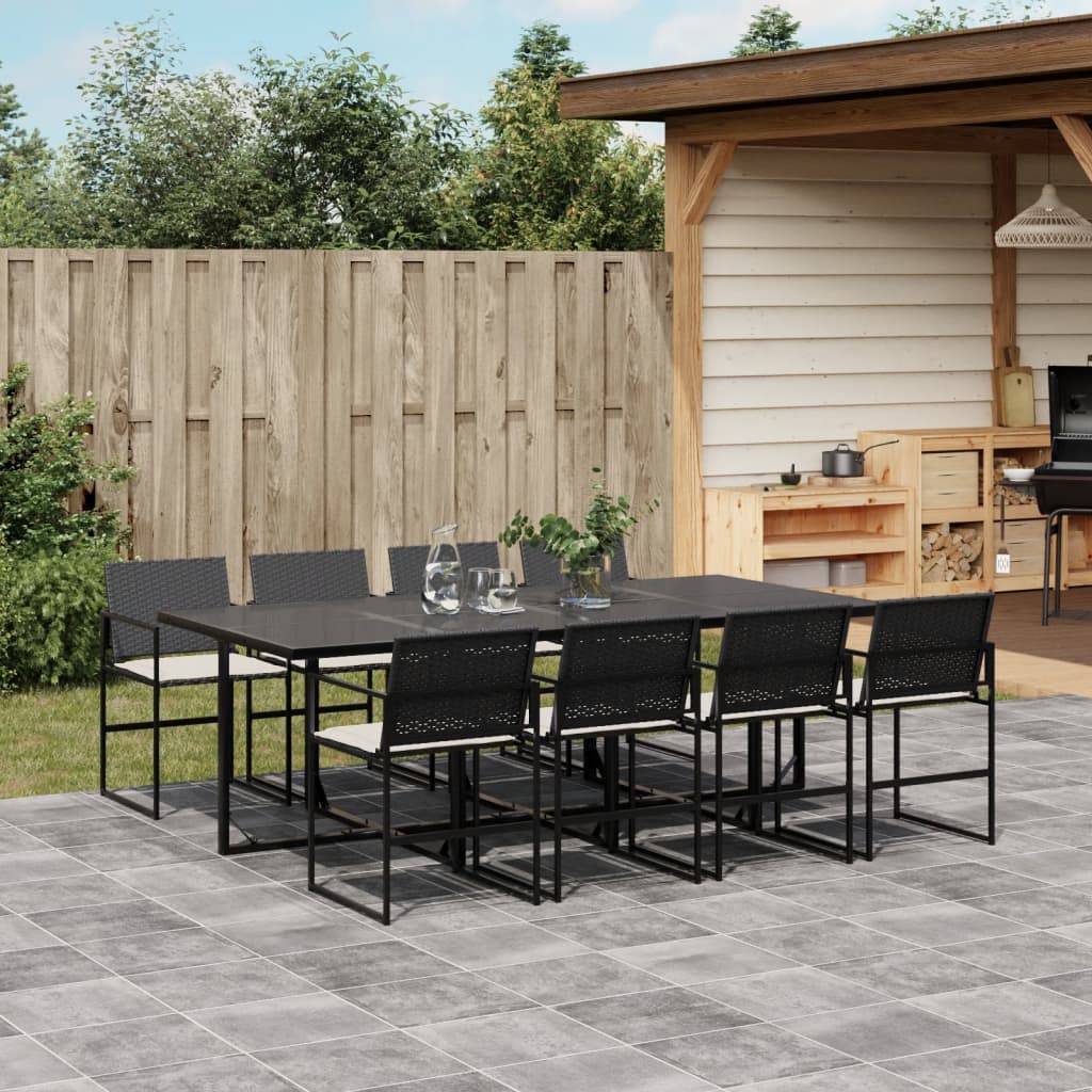 Set Mobilier De Grădină Cu Perne, 7 Piese, Negru, Poliratan