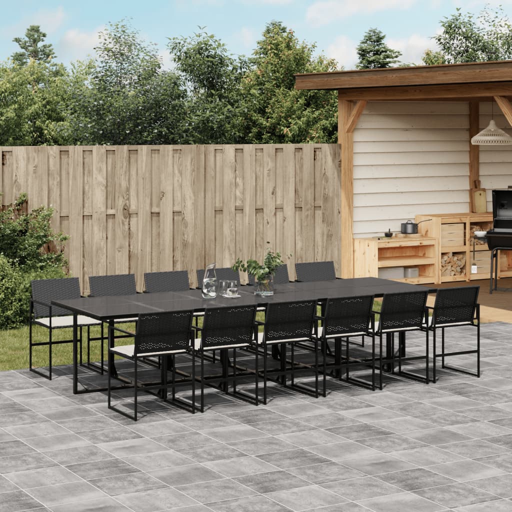 Set Mobilier De Grădină Cu Perne, 7 Piese, Negru, Poliratan