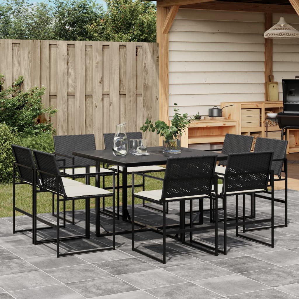 Set Mobilier De Grădină Cu Perne, 15 Piese, Negru, Poliratan