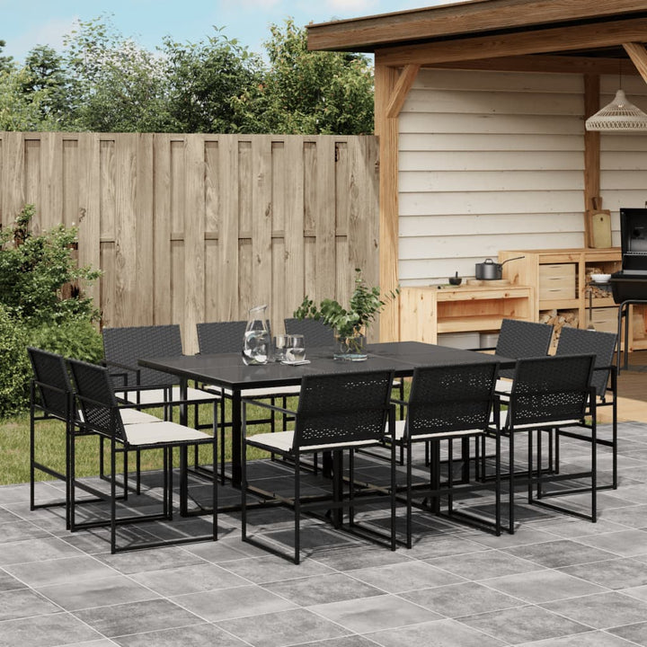 Set Mobilier De Grădină Cu Perne, 15 Piese, Negru, Poliratan