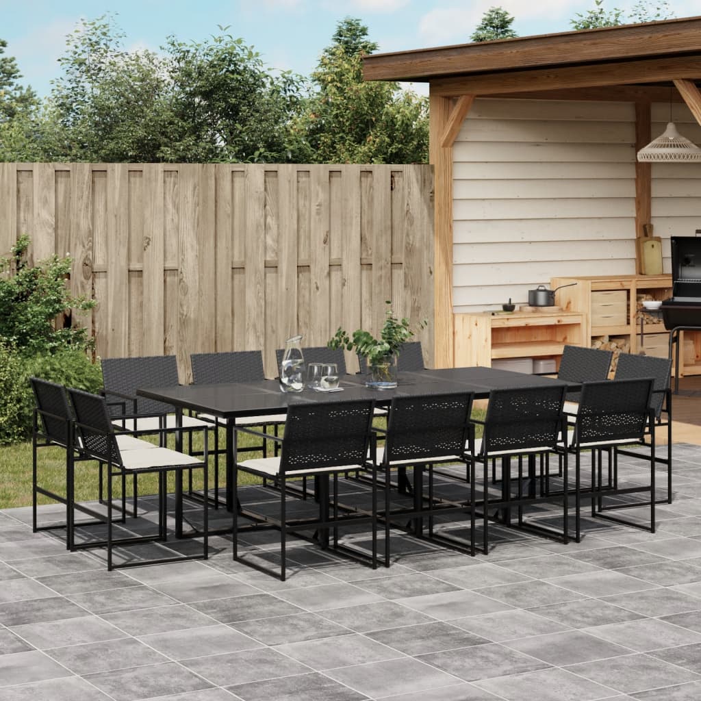 Set Mobilier De Grădină Cu Perne, 15 Piese, Negru, Poliratan