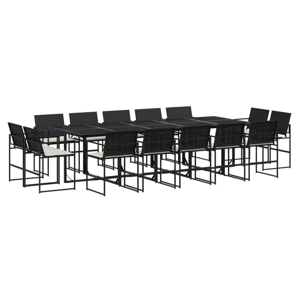 Set Mobilier De Grădină Cu Perne, 15 Piese, Negru, Poliratan